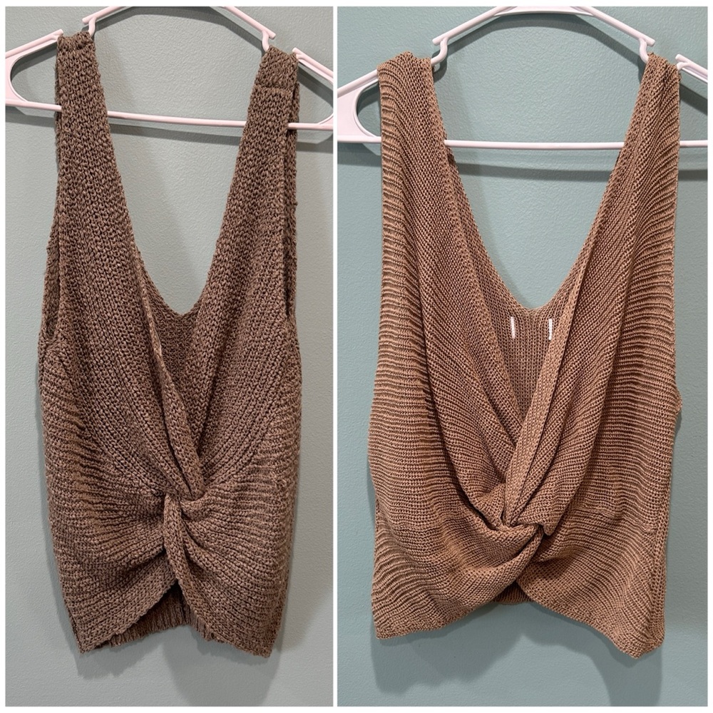 Two Tan Knot Reversible Knit Sleeveless Tops